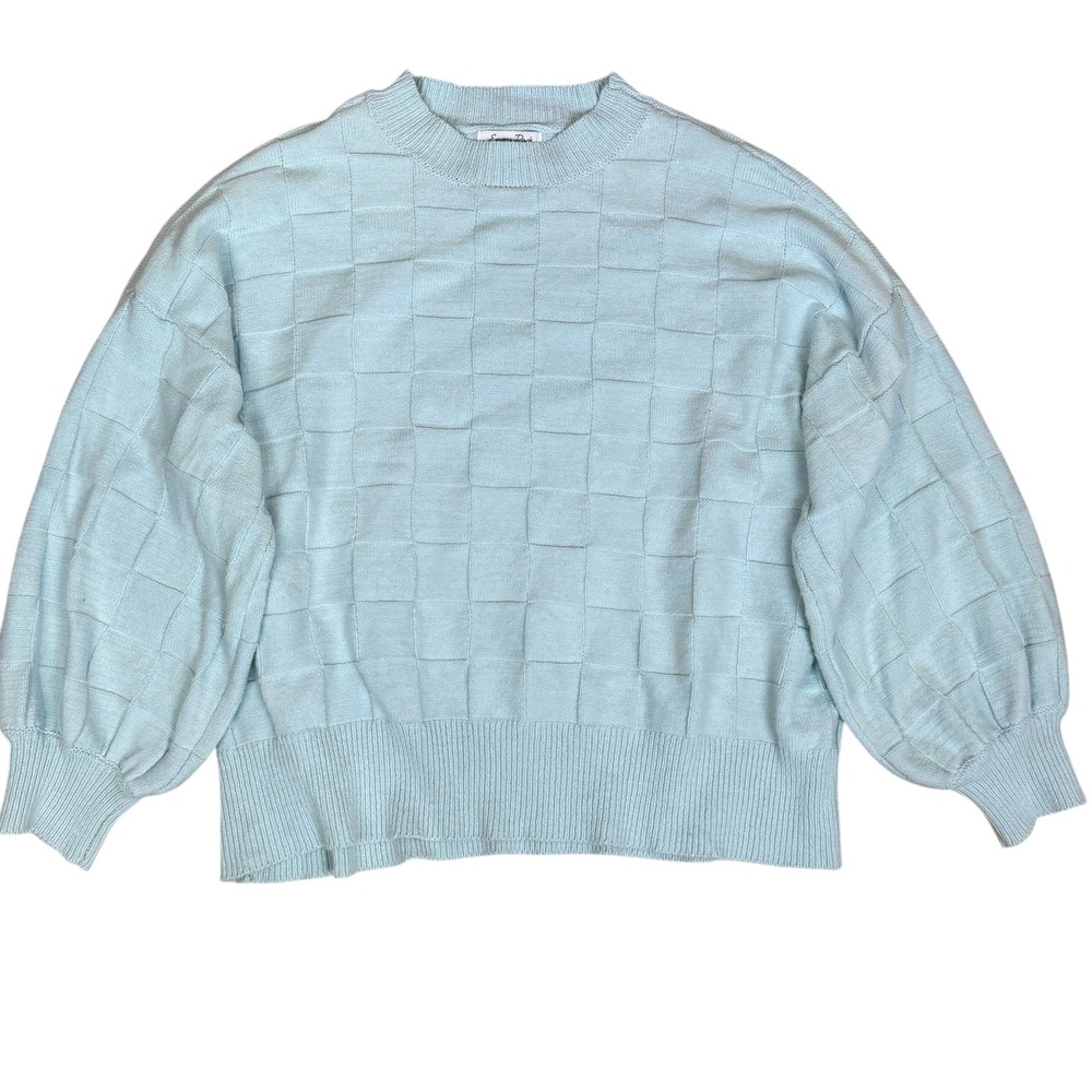 Emory Park Light Blue Checkerboard Knit Sweater Long Sleeve Mock Neck Size‎ M